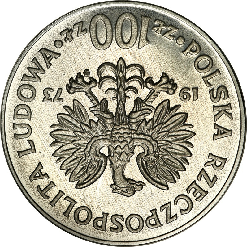 PRL. PRÓBA Aluminium 100 złotych 1973 Kopernik, ODWROTKA - RZADKOŚĆ